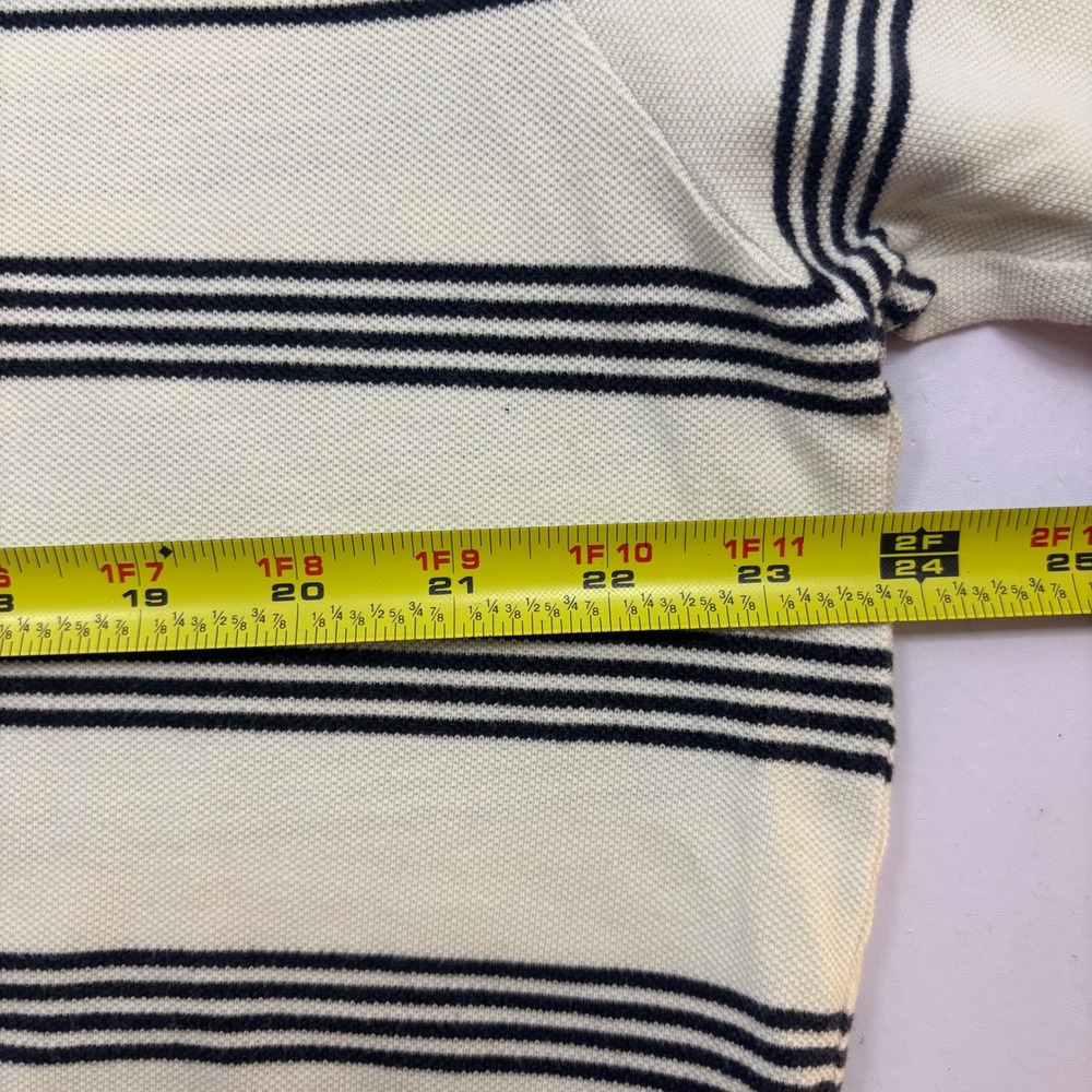 Polo Ralph Lauren Mens XL Cream Navy Blue Striped Pique Short Sleeve Polo Shirt - Picture 6 of 8